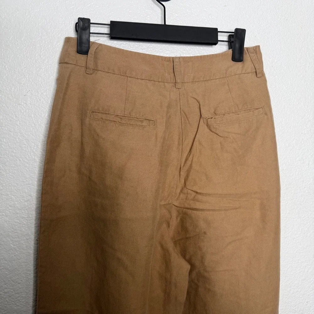 Wilfred Aritzia Linen Blend Wide Leg Pleated Trousers Brown Tan Size 4